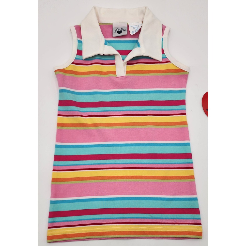 Hartstrings Sleeveless Polo Dress Kids 3T Pink Multi Stripes NWT Preppy